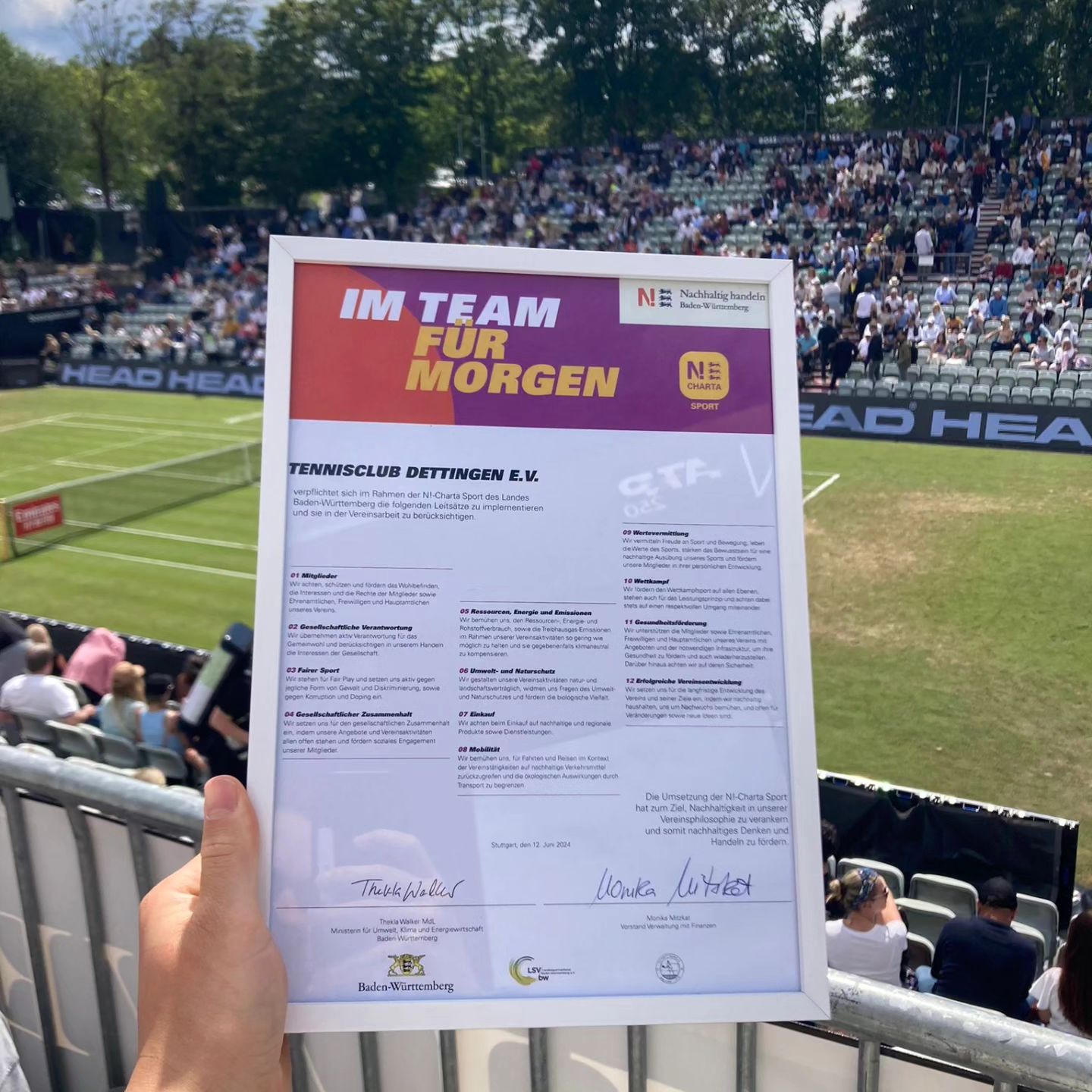 Der Tennisclub Dettingen hat die N!-Charta Sport unterzeichnet